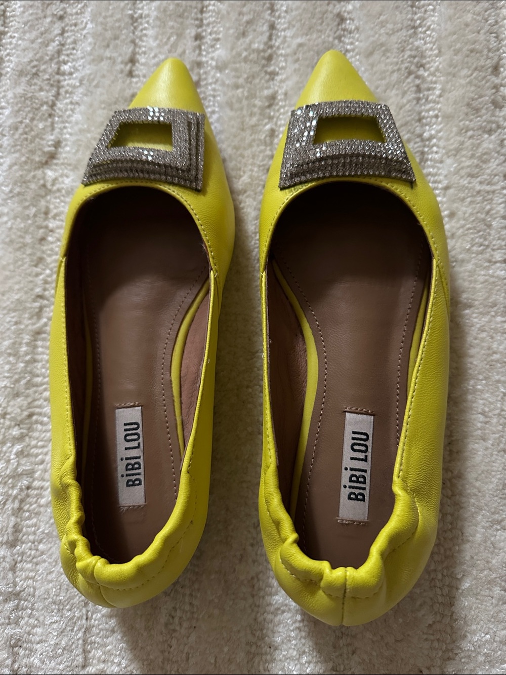 Bibi Lou Yellow Pointed-Toe Embellished Flats